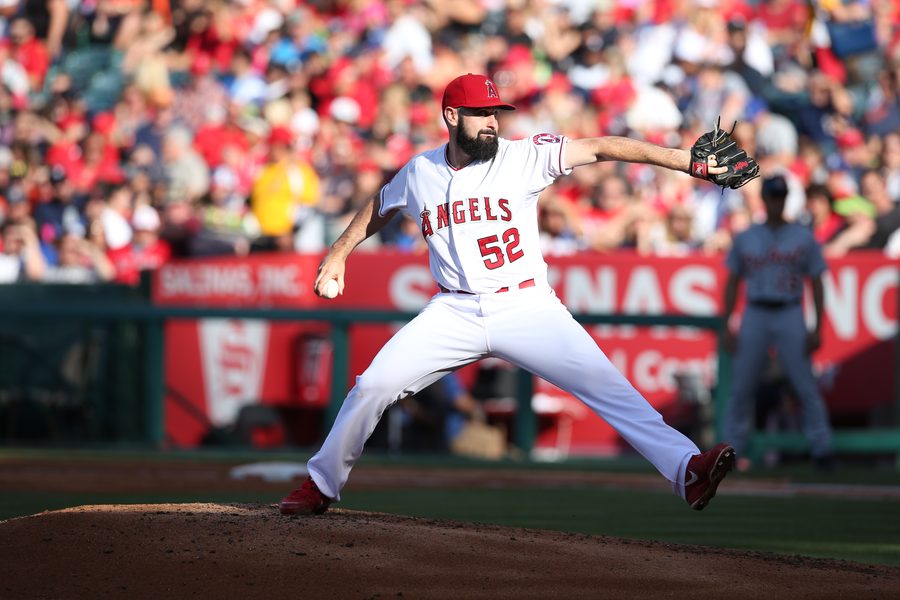 Matt Shoemaker pitching for the Los Angeles Angels